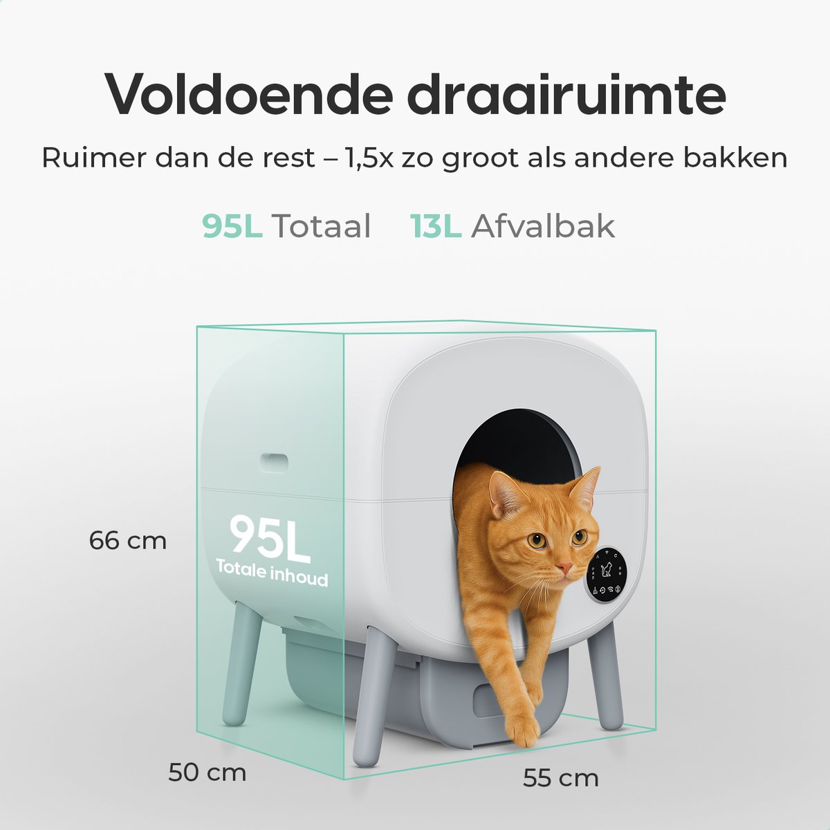 Cellavi Zelfreinigende Kattenbak NEO-B - Automatische Kattenbak met App - Extra Groot XXL (95L) - Stankvrij - LED Verlichting - Voor 1 t/m 3 Katten thumbnail 2