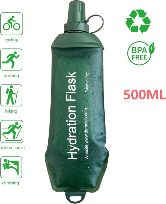 SLUXKE 500ml Opvouwbare drinkfles set van 2, opvouwbare waterfles TPU zachte fles, lichte, flexibele, rolbare, BPA-VRIJ sportfles voor wandelen, camping, fitness, klimmen