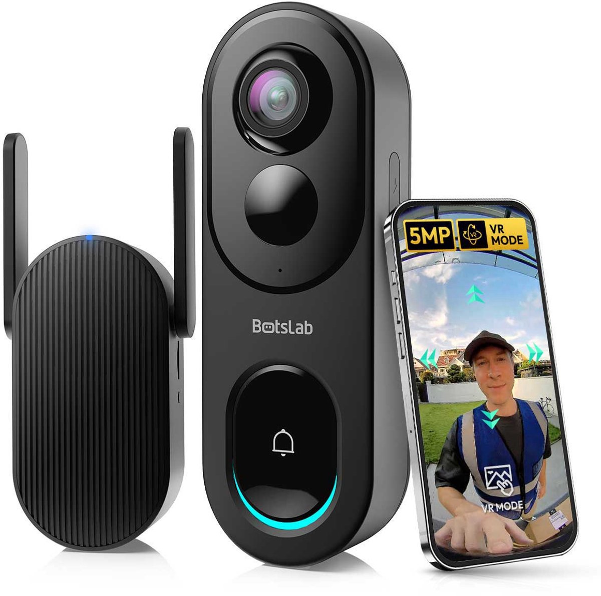 Afbeelding 2 van Botslab R810 32gb 5MP oplaadbare video deurbel met intercom - 5MP panorama camera - 180 graden kijkhoek - Tot 256gb en Cloud opslag - Oplaadbaar tot 150 dagen gebruik - 5200mAh batterij - Radardetectie - Botslab video deurbel App met meldingen