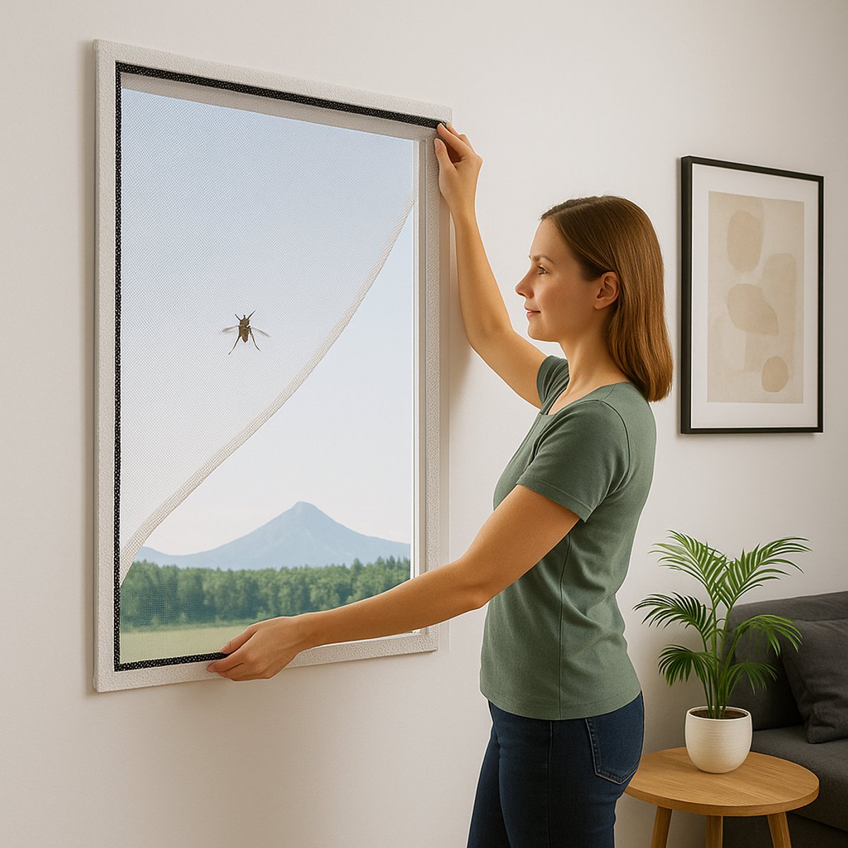 Vliegen Gordijn Raam - Raamhor Horrengaas met Klittenband - 130 x 150 cm - Zwart - Raamhor