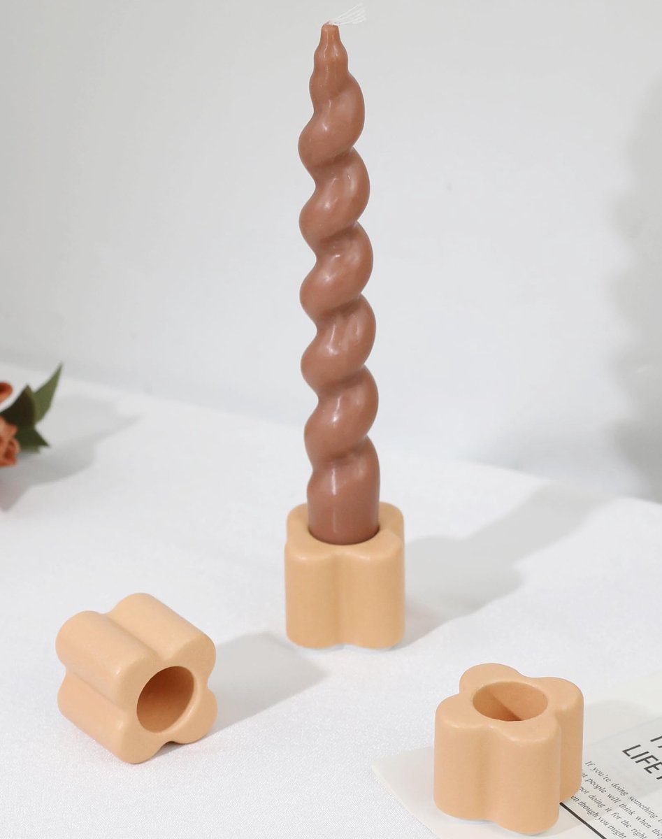 Ibenzoa Kleurrijke 3-delige keramische kandelaarset voor sfeervolle tafeldecoratie Bruin
