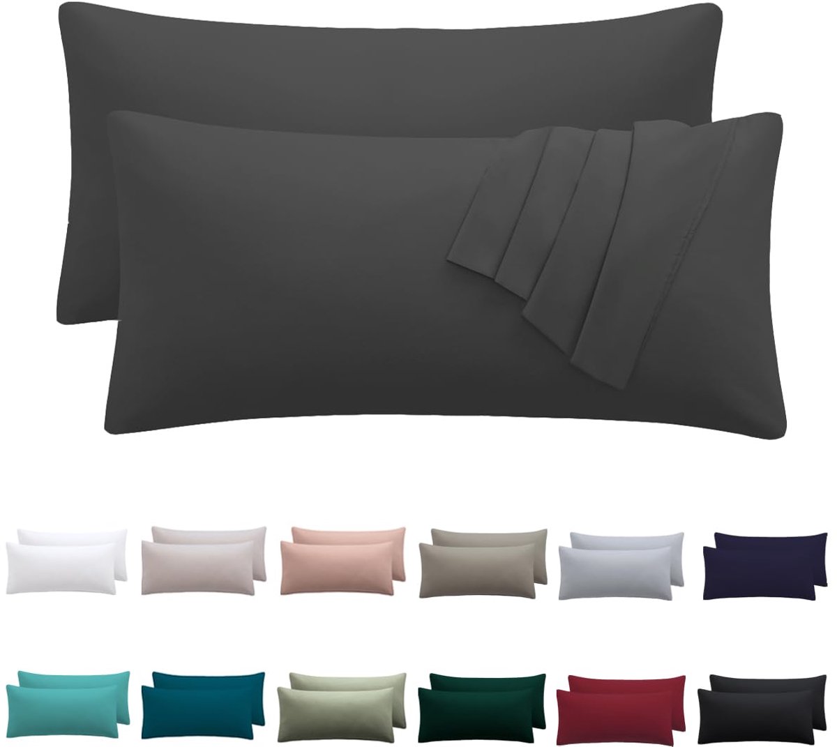 Ibenzoa Kussensloop Set van 2, 40 x 80 cm, Zacht en Strijkvrij met Ritssluiting grijs