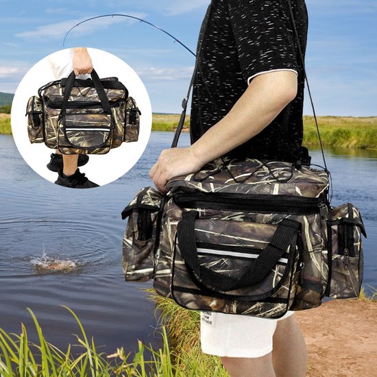 Sac à bandoulière imperméable Vista Bag – Sac de pêche grande capacité avec plusieurs poches – Sac de pêche Plein air Oxford – Sac à main ou bandoulière pour la Pêche, le Camping, la chasse – 50 x 30 x 25 cm