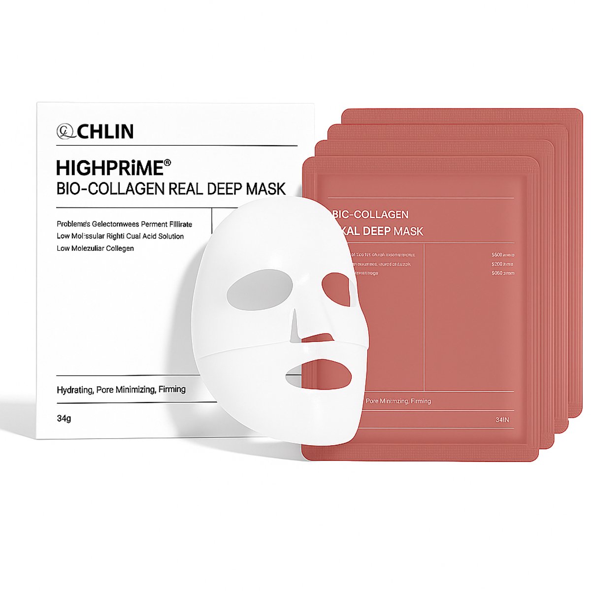 CL CHLIN HIGHPRIME® Bio-Collagen Masker – 4 Stuks - Diepe Hydratatie & Anti-Aging – Rijk aan Serum - sos masker - intensieve verjonging & Hydratatie masker
