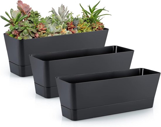 Set van 3 moderne plantenbakken voor vetplanten - Rechthoekig design met afvoergaten