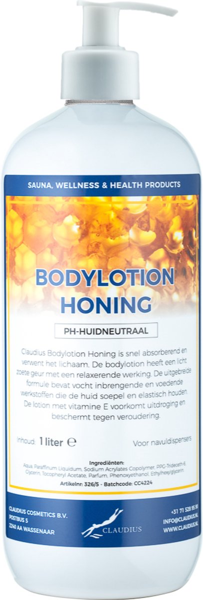 Bodylotion Honing 1 Liter met witte pomp - stijlvolle en duurzame uitstraling