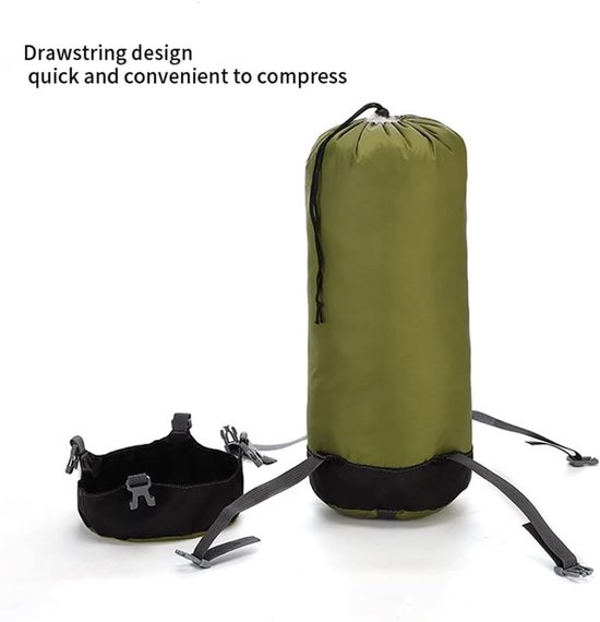 Draagtas voor Slaapzak (Groen, L) - Slaapzak Hoes - Slaapzak compressie bag - Waterafstotend en ultralicht - voor Kamperen, Camping, Backpacken, Hiken, Festivals, Logeren, Buitenhuis - Ruimtebesparende uitrusting van Merkloos — afbeelding 3