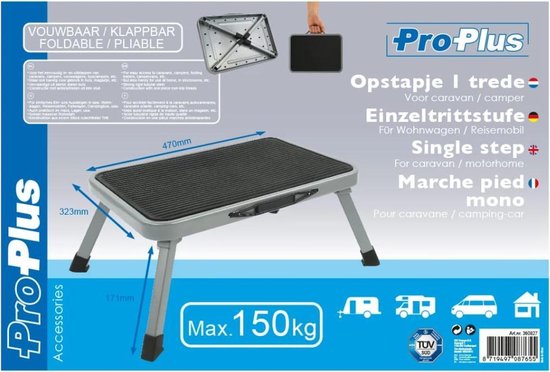 ProPlus Vouwbaar opstapje - 1 trede - metaal - antislip - 150 kg draagkracht - compact van Merkloos — afbeelding 2