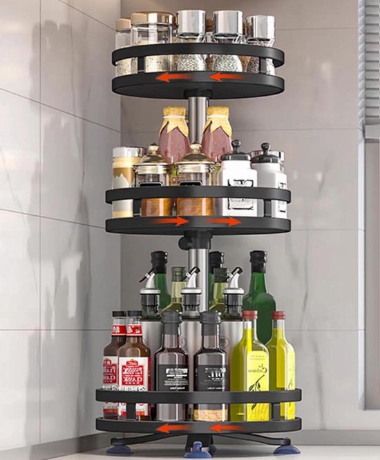 Rotating Spice Rack Turning Plate Holder Organiser Black Kitchen 360 ...