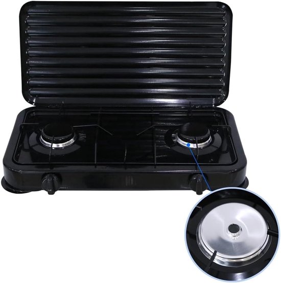 Borvat® - Vrijstaande Gaskookplaat - Voor Thuis, Buiten of Camping - Los Gasfornuis - Kampeerkooktoestellen - 2-Pits - Zwart van Merkloos — afbeelding 5