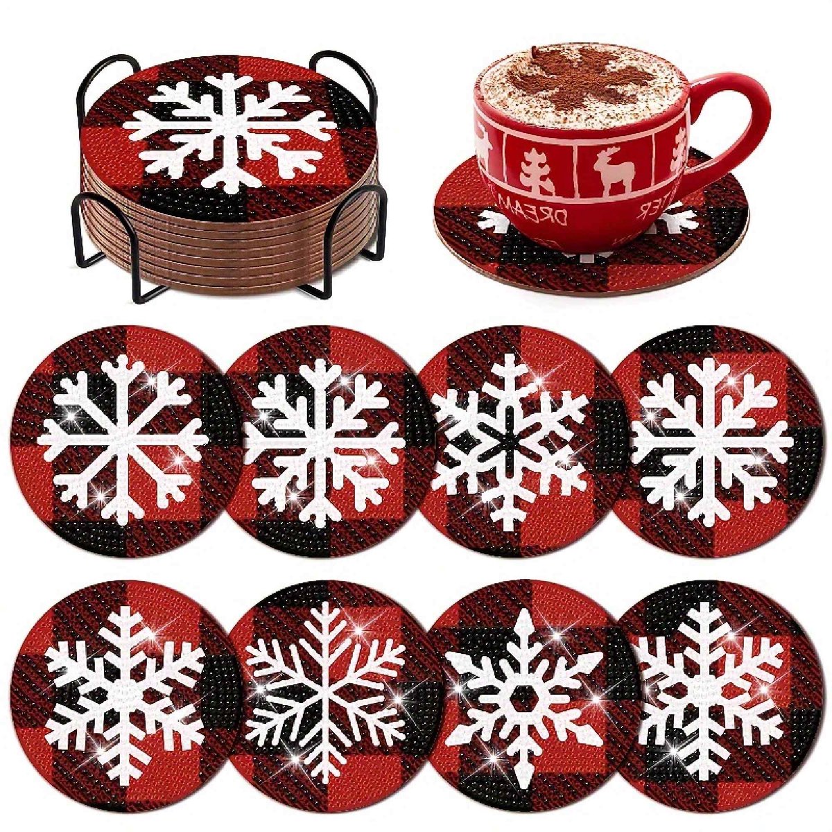 VDTOYS® DIAMOND PAINTING voor volwassenen - IJSKRISTALLEN - Onderzetters - Coasters - Onderleggers - Ronde steentjes - 8 stuks - Compleet Hobbypakket - set T FROSTY ICECRISTALS