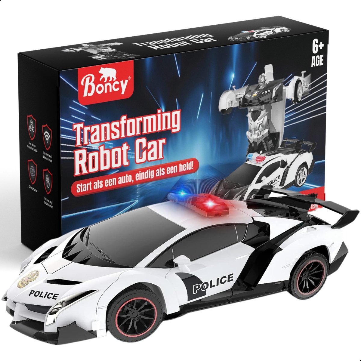 Boncy® Bestuurbare RC Auto - Transformerende Lambo Politie - Jongens Meisje Volwassenen - Robot Speelgoed Binnen Buiten - Afstandbestuurbaar Race Drift Car - Afstandsbestuurbaar Raceauto Accu - Stuntauto Bestuurbaar Elektrisch Autos Afstandsbediening — afbeelding 9