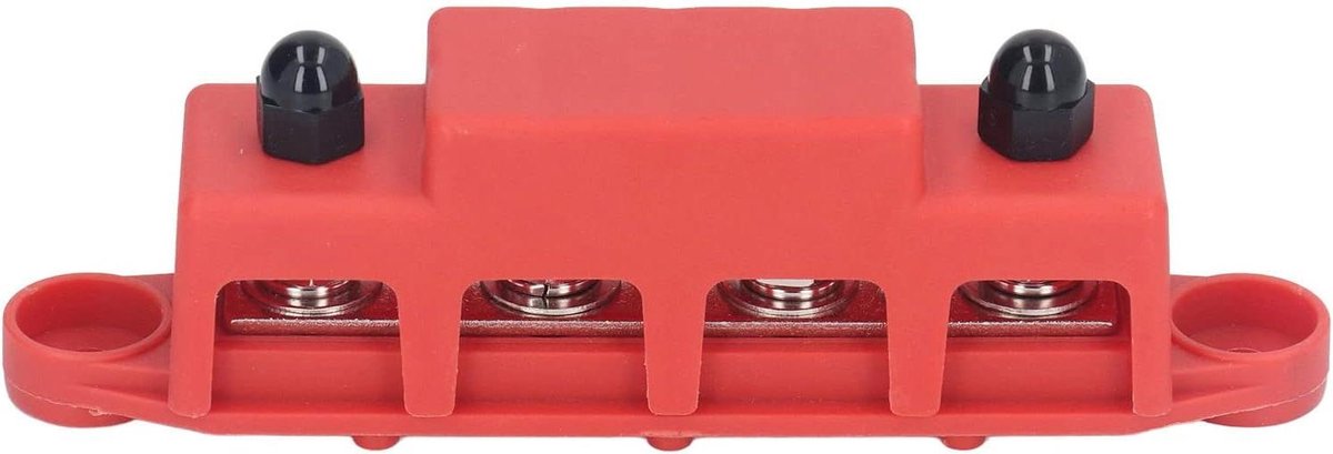 Allecto Plus - Heavy Duty Stroomverdeelblok Busbar Box RV 48VDC 250A Rood met 4 Studs M8.