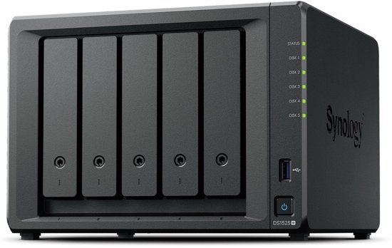 Serveur de stockage de données Synology DiskStation DS1525+ NAS Ryzen Embedded V1500B 8 GB DDR4 0 To Zwart