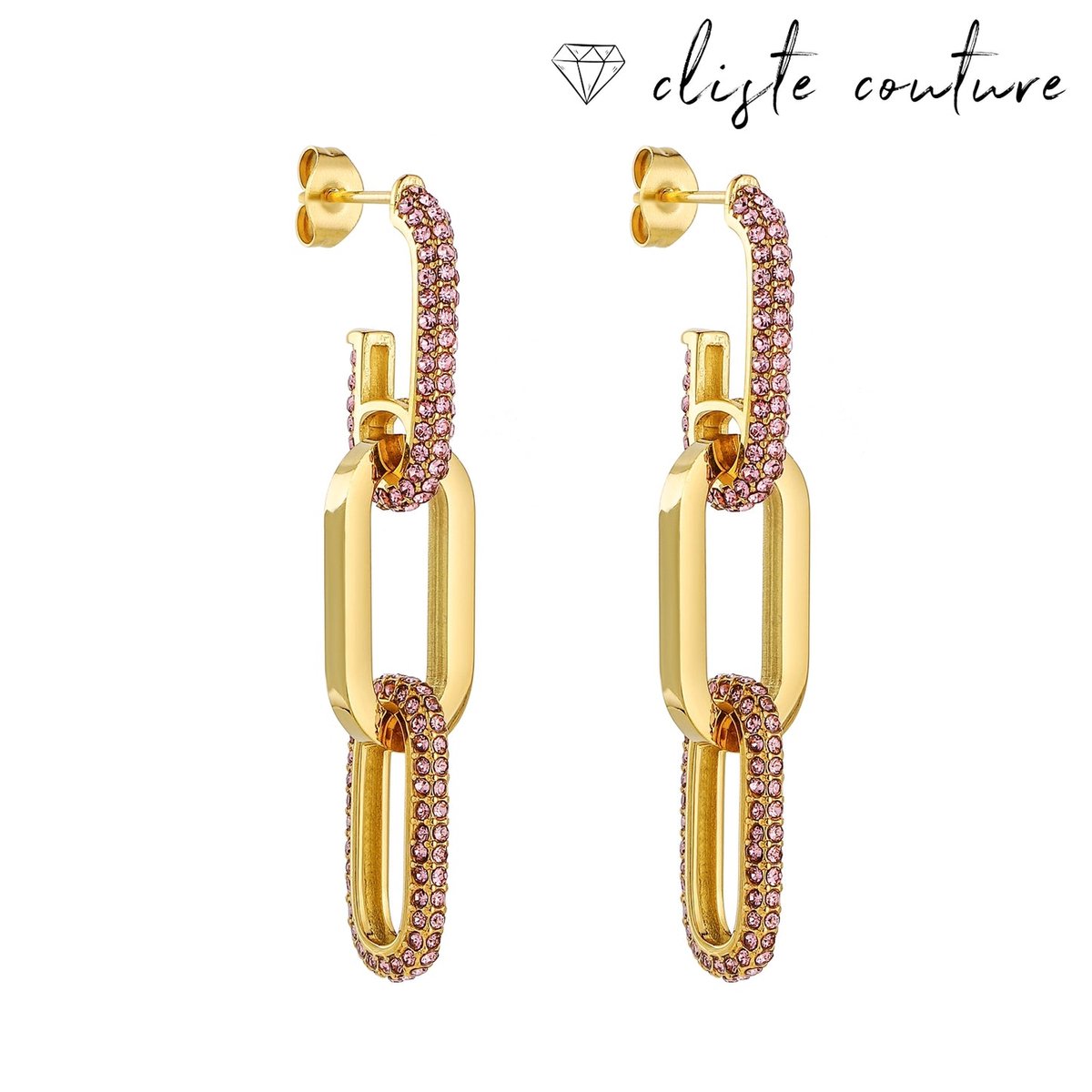 Cliste Couture - Felice Dangling Zirkonia Oorbellen Set - Sieraden - Oorbellen Dames - Verguld - Oorbellen - Goud/Roze