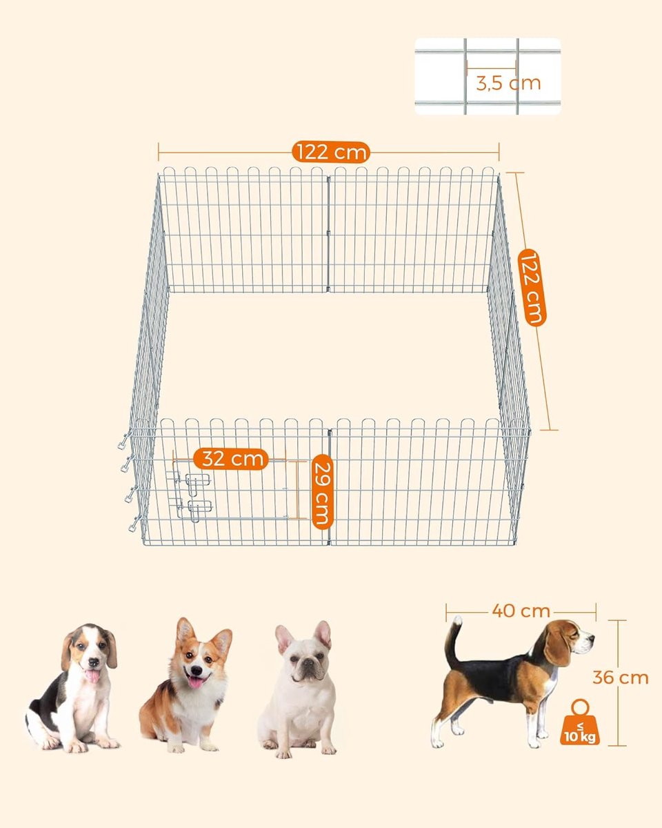 Songmics FEANDREA Puppy ren, vrije ren behuizing konijn, opvouwbaar, voor hond, zilver thumbnail 5
