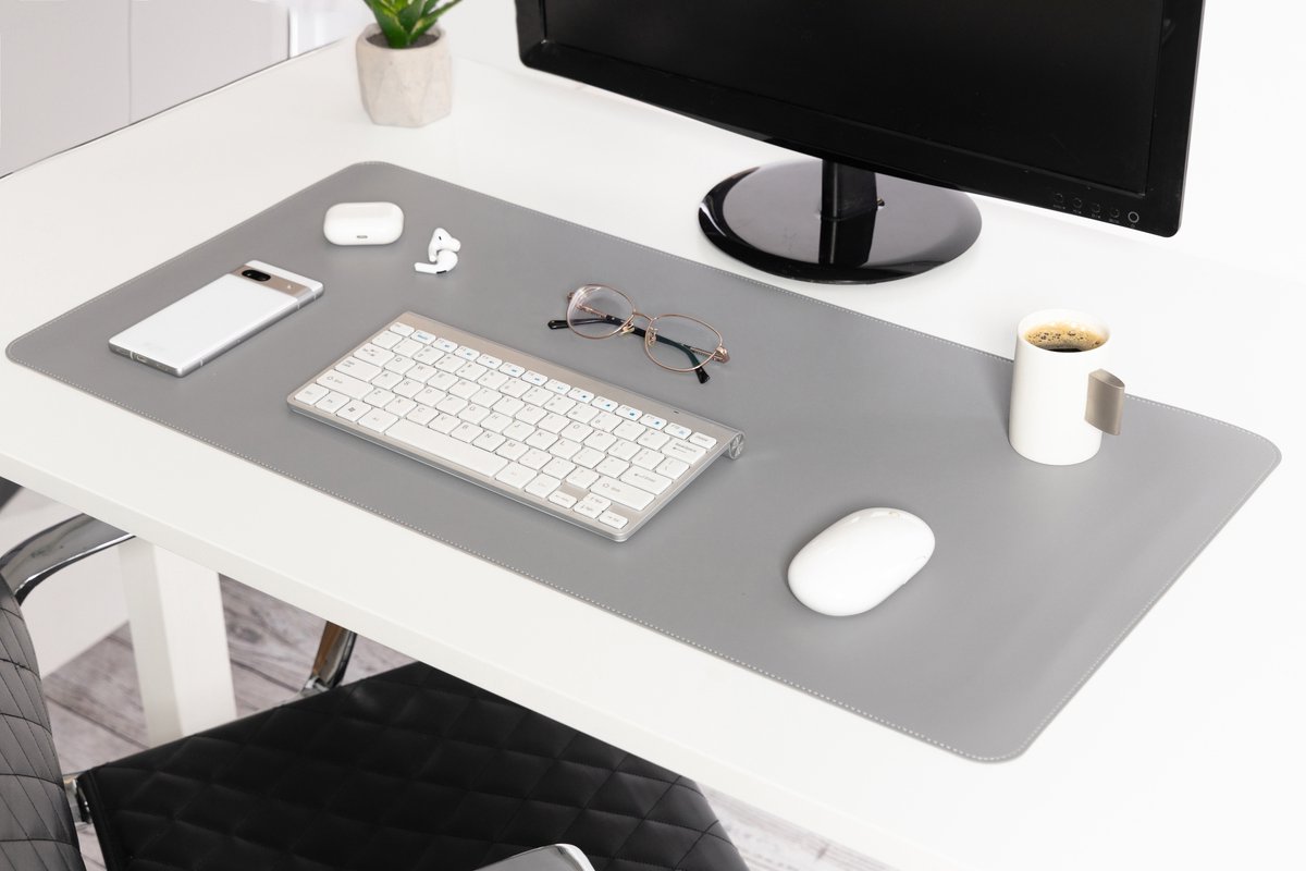 Orcq - Bureau mat - Bureau Onderlegger - Bureau Organiser - Deskmat - Hoogwaardig Kunstleer - 80 x 40 cm - Grijs