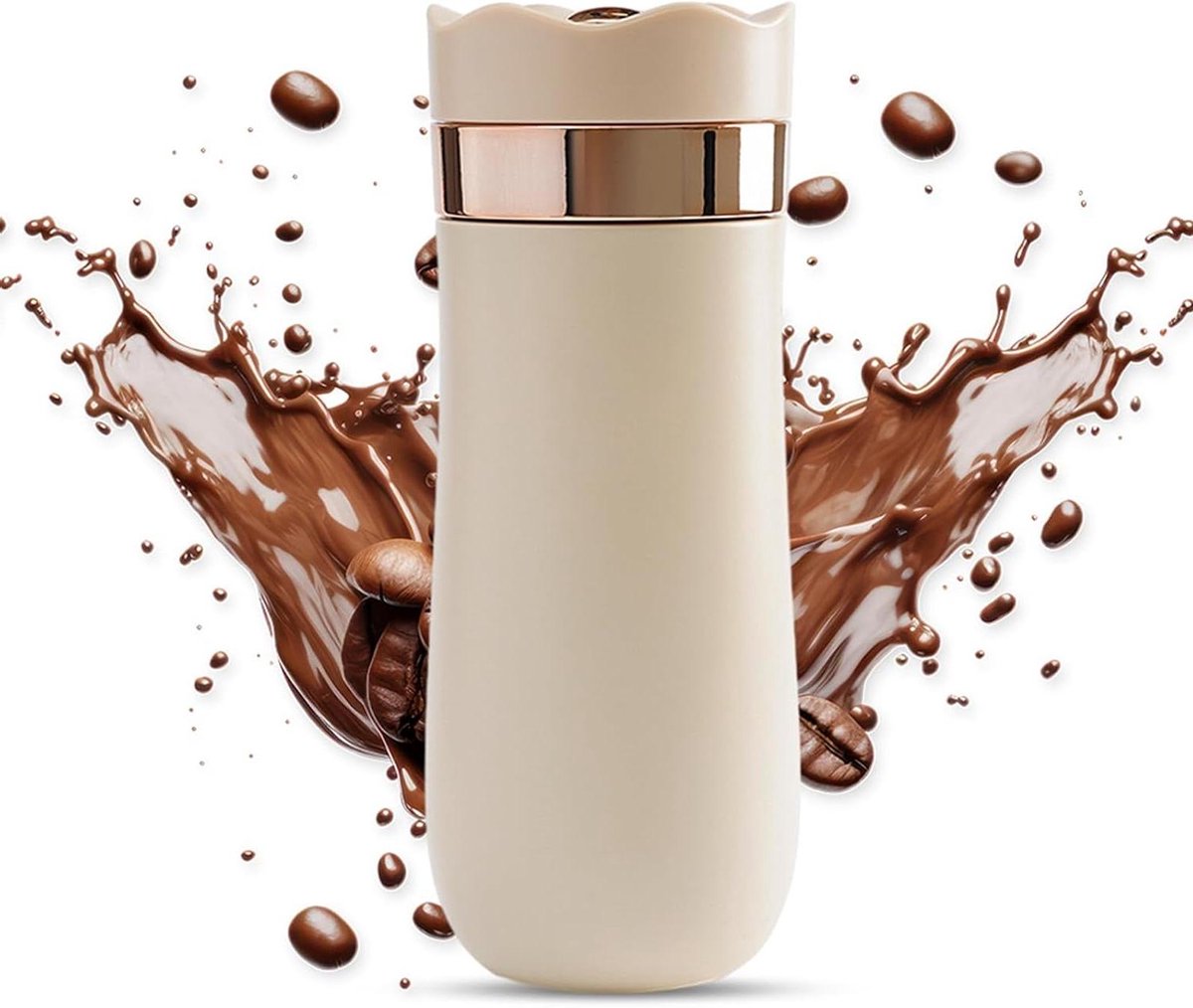 Allecto Plus Draagbare Franse Press Koffiezetapparaat - 11 oz Dubbelwandig Roestvrij Staal (Ivoor) - Geschikt voor Thuis, Camping en Onderweg