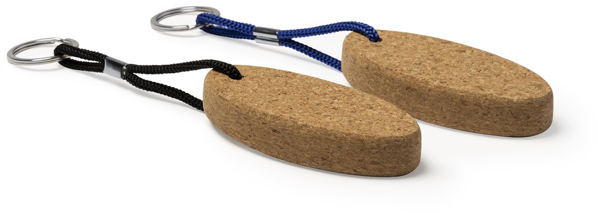 5 sleutelhangers ovaal gemaakt van kurk touwtje blauw. Model Yate Tevens geschikt voor sublimatie / laser