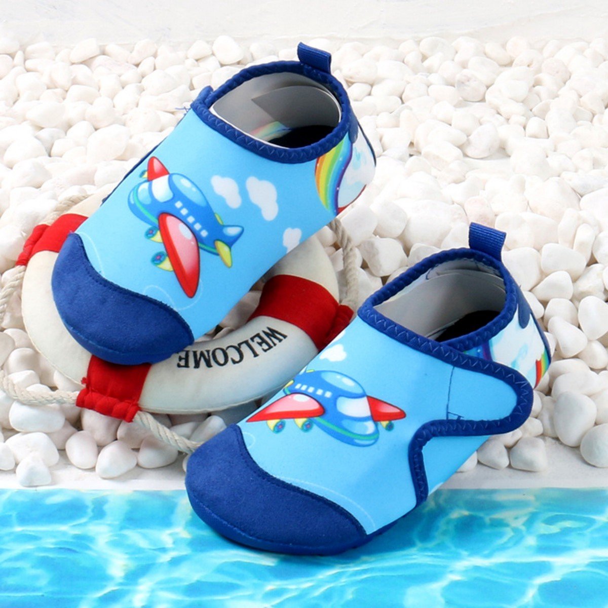 Kinderwaterschoenen - snel drogende blotevoeten strandschoenen - antislip kinderstrandschoenen met dikke zool - zacht en duurzaam - geschikt voor stranden, zwembaden en vakanties aan zee - kaartcode om een ​​maat groter te kopen - maat 23-24