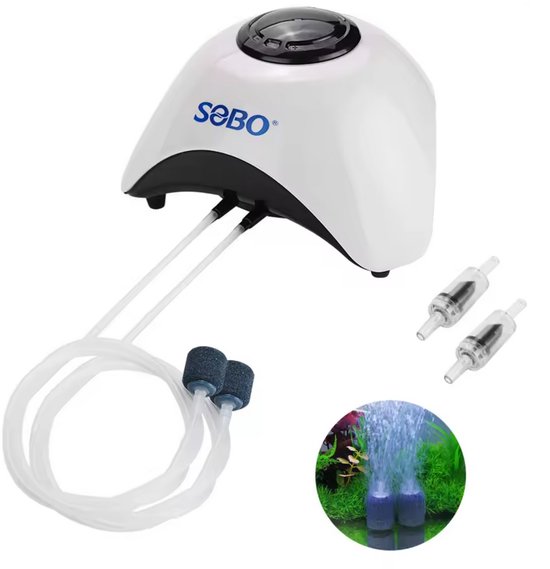 Set complet de pompe à air Premium - 360 l/h - 2 connexions - Débit réglable - Comprend des pierres à air et des Tuyaux