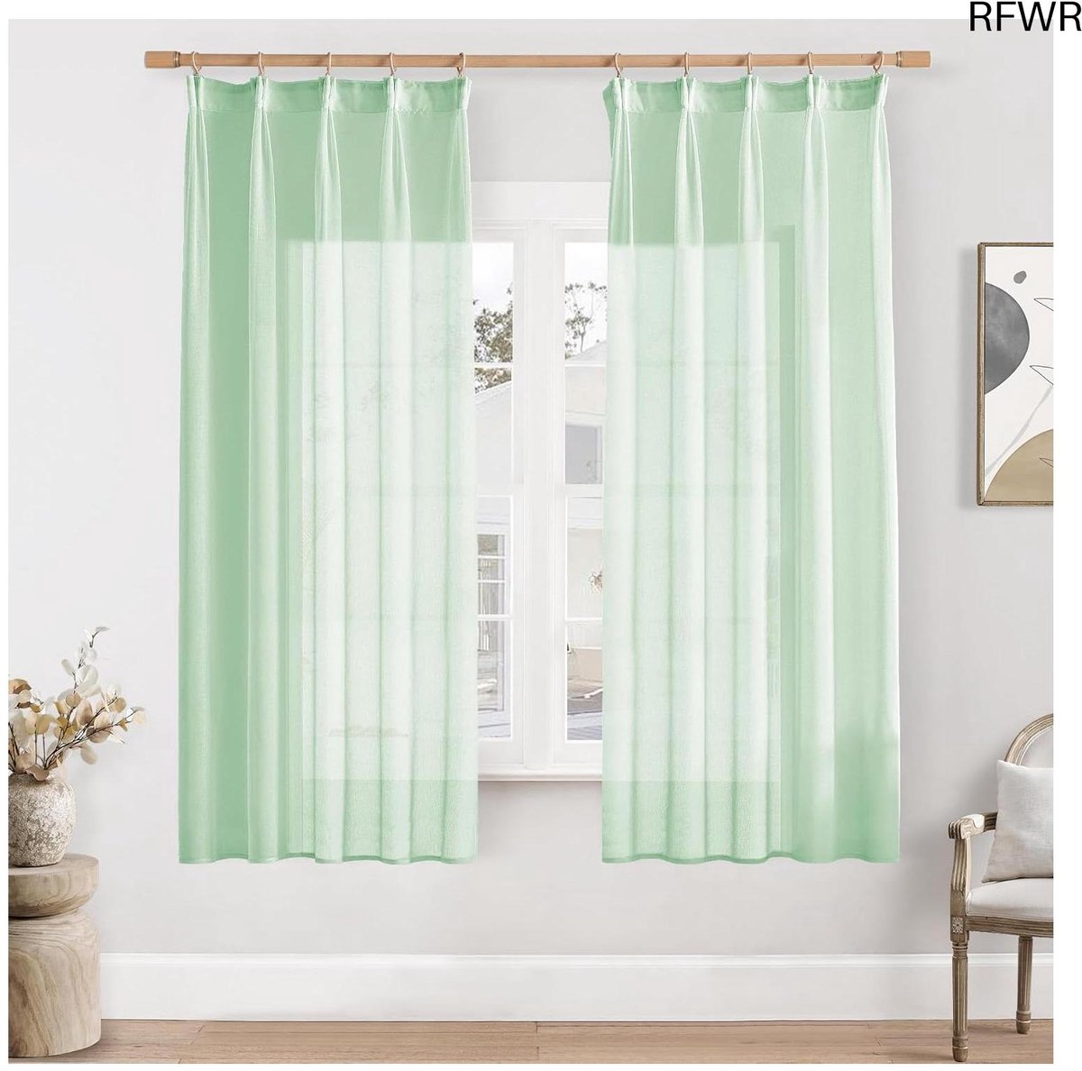 RFWR Transparante Groene Gordijnen voor Woonkamer en Slaapkamer - Set van 2, 140 cm Breed en 160 cm Hoog