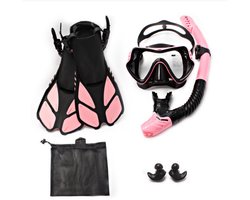 foto van Snorkeluitrusting voor volwassenen - Masker, vinnen, snorkelset - Panoramisch duikmasker - Wandelvinnen - Droge snorkel - 3-delige set voor buitenduiken - Inclusief oordopjes en opbergtas - Gemakkelijk aan en uit te trekken - Maat S/M (38-41)