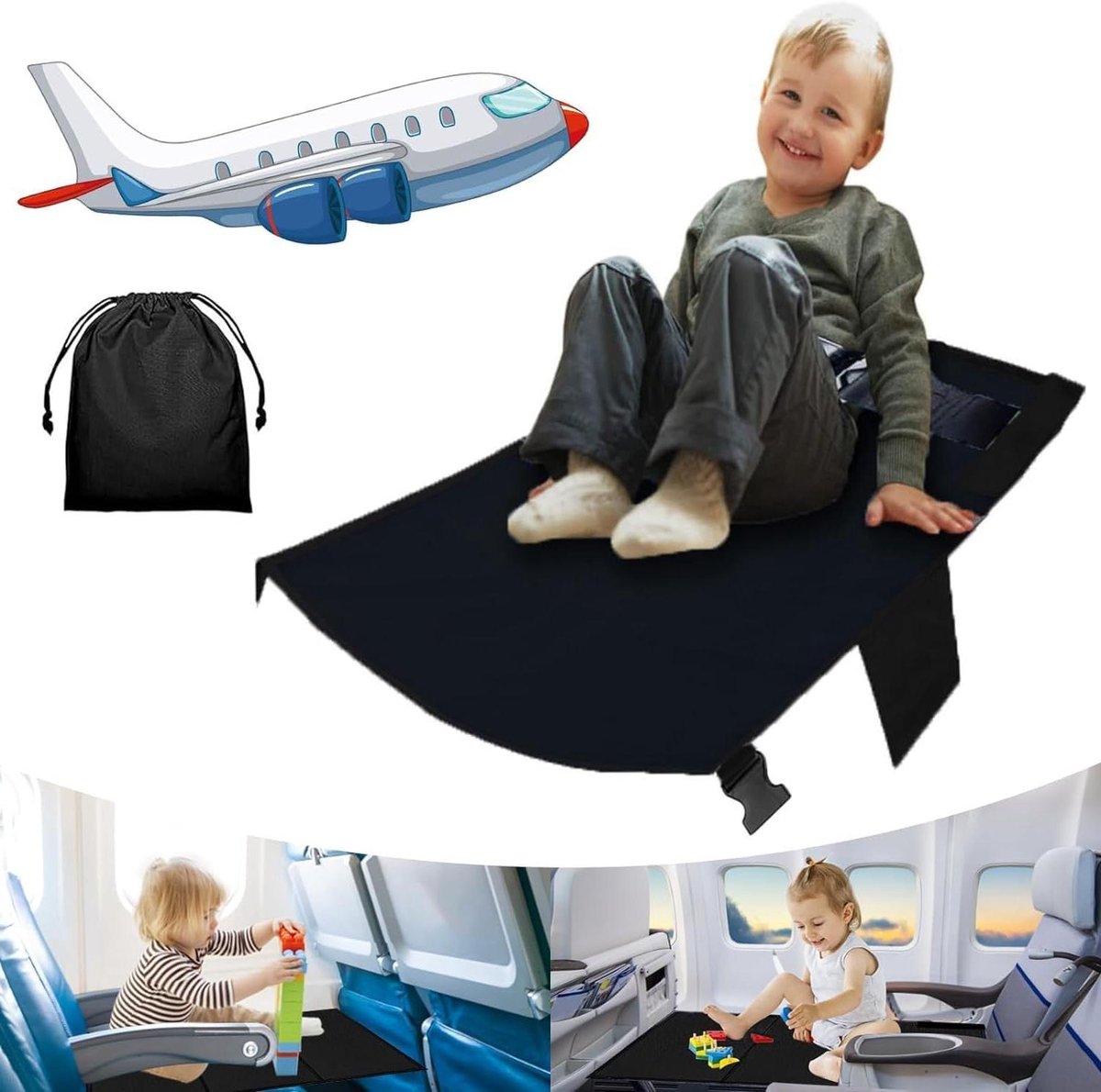 Voetsteun Kinderen - Draagbaar Vliegtuig Kinderbed voor Reizen - Lichtgewicht Vliegtuig Accessoires voor Comfortabele Rust - Opvouwbaar Peuter Reisbed