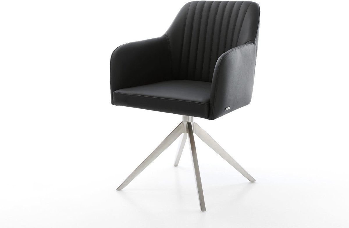 DELIFE Eetkamerstoel Greg-Flex kruisframe breed roestvrij staal echt leer zwart 360° draaibaar rocker-functie pocketveer kern