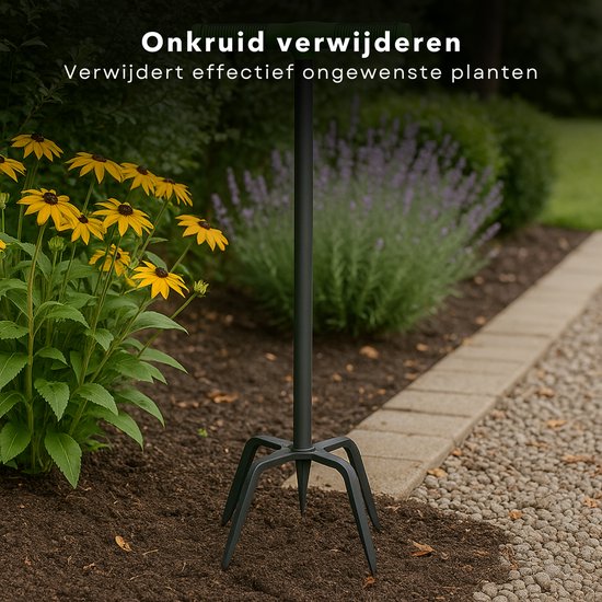 Cheqo® Tuinklauw Woelvork - Metaal - Tuinfrees - Onkruidsteker - Onkruidtrekker - Aarde Losmaken - Grond Beluchten - Kultiveren - Ergonomisch - Onkruid Wieden - Onkruidverwijderaar - Duurzaam en Efficiënt van Cheqo — afbeelding 3