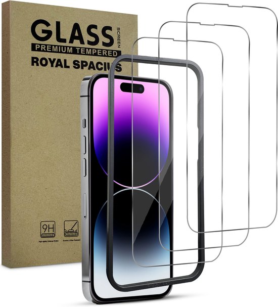 Protection d'écran pour iPhone 14 Pro Max - Avec outil d'alignement - Verre trempé - Protection d'écran en Tempered Glass - 3 pièces