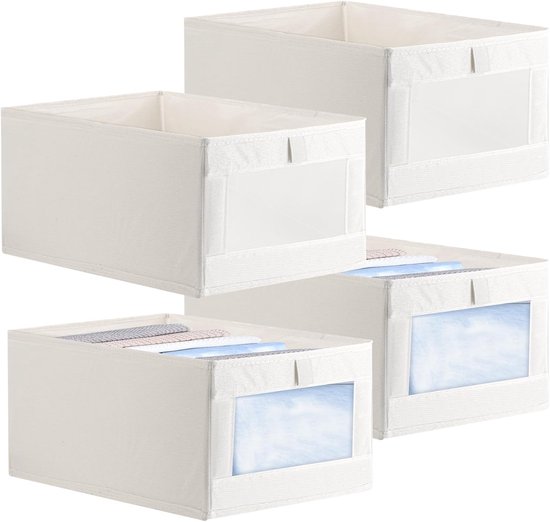YheenLf 3-delige opbergmand voor kleedkamer, opvouwbare stoffen doos met deksel, kledingrek voor het organiseren van planken, kasten, 45 x 30 x 30 cm, wit
