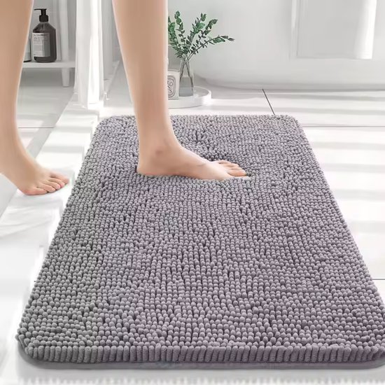 Badmat Antislip Voor In Badkamer - Mat Antislip - Badkamermatten Sneldrogend - Grijs - 90X60 CM