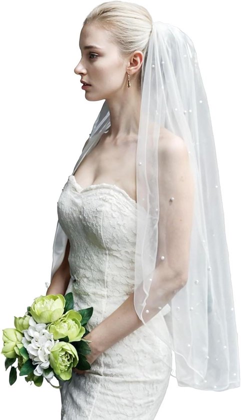 Allecto Premium - Lange parels bruidssluier voor dromenbruiloft - Wit - One Size