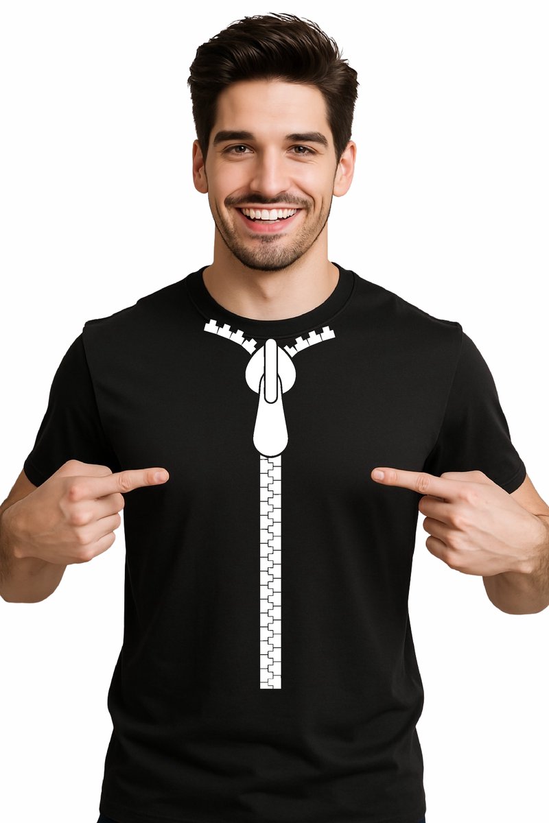 Mijncadeautje - T-shirt - Bio Katoen - BBQ - verjaardag - feest - cadeau - met witte opdruk van een lange ritssluiting - zwart - maat M