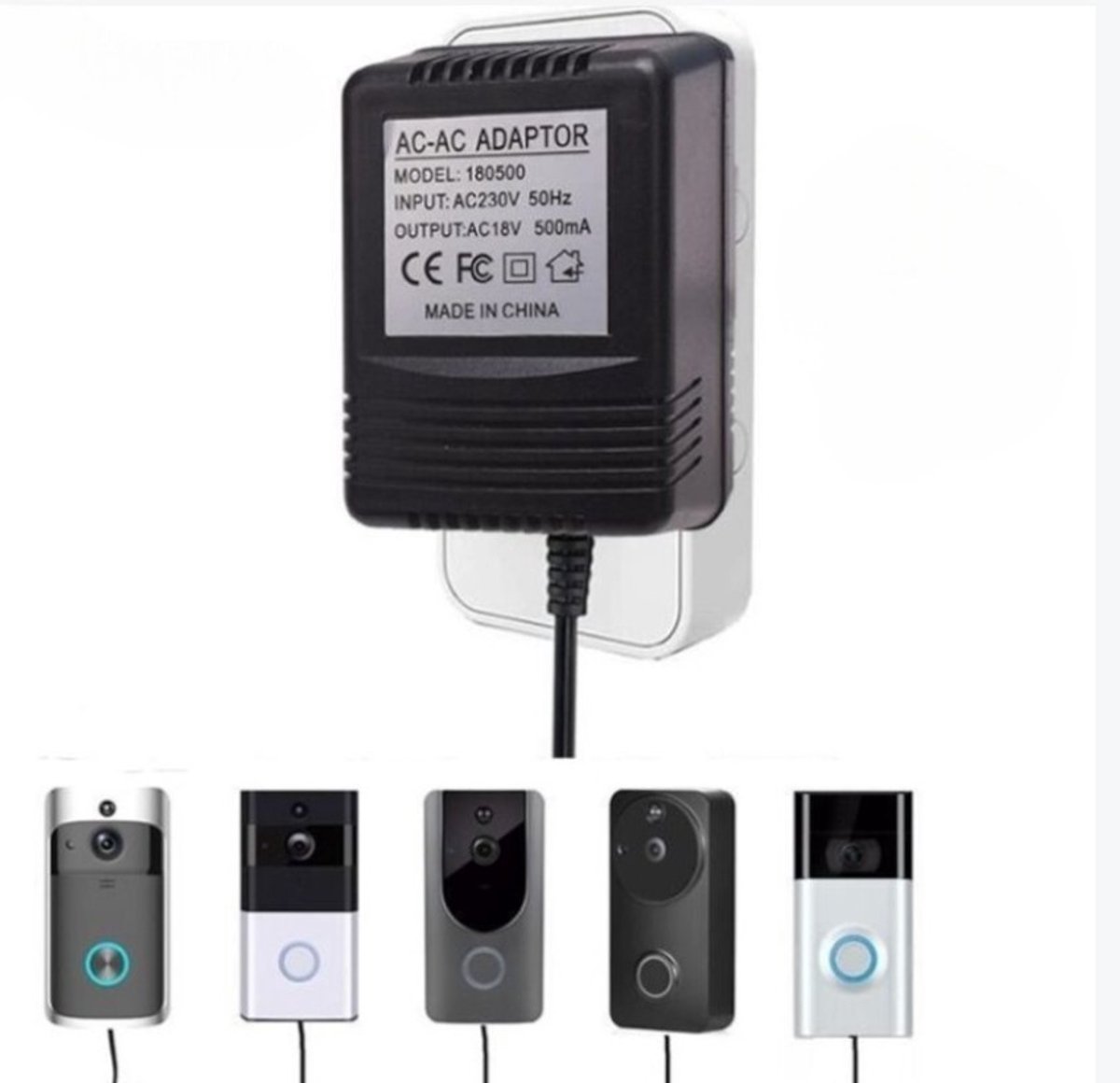 Afbeelding 3 van Video deurbel adapter - Eufy en Ring deurbel adapter - Voeding deurbel - Stroom adapter deurbel - Doorbel power adapter - 230v-18v - AC230V, 50Hz , 500mA - Universeel transformator - transformator voor deurbel