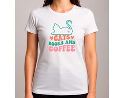 Cats Books and Coffee - T Shirt - BookLover - Cute - Funny - Bookworm - Books - Boekenliefhebber - Boekenwurm - Leestijd - IkLees