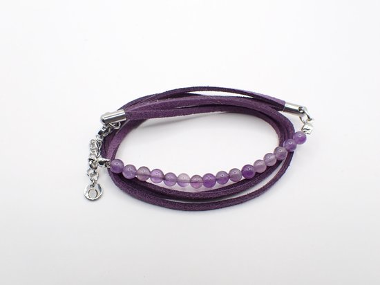 Colure® wikkelarmband met half edelsteen amethist suède donkerpaars