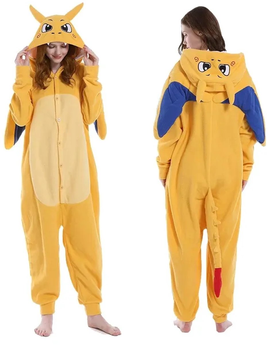 Vuurdraak Onesie - Maat M - Geschikt voor 155-165cm - Kostuum - Pyjama | Voor Kinderen & Volwassenen - Unisex verkleedkleding - Carnaval - Halloween - Carnavalskleding - Poke onesie - Poke kostuum - Draken onesie - Dieren onesie