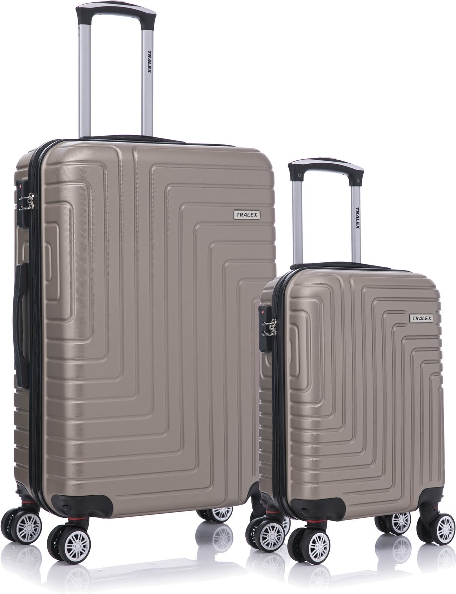 TRALEX - Luminara - 2 Delig kofferset - Kleine Set 27L&73L - Kleine handbagage - 27L - 51x34x20cm - Medium koffer - 73L - 71x46x26cm - ABS - Harde schaal - TSA-slot - Lichtgewicht - Flexibel - Duurzaam - Dubbele (rubberen) spinnerwiel Champagne