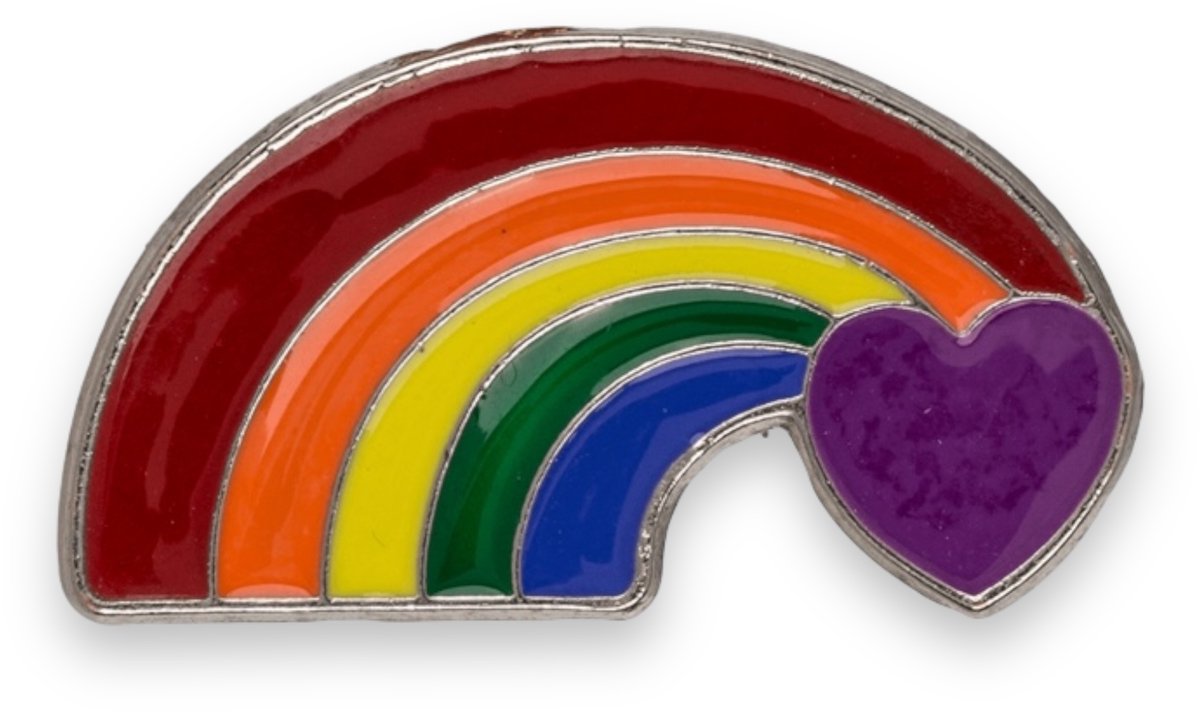 Regenboog Pin met Paars Hart Goud – Pride Pin – Hart Pin voor Tas, Jas of Accessoire