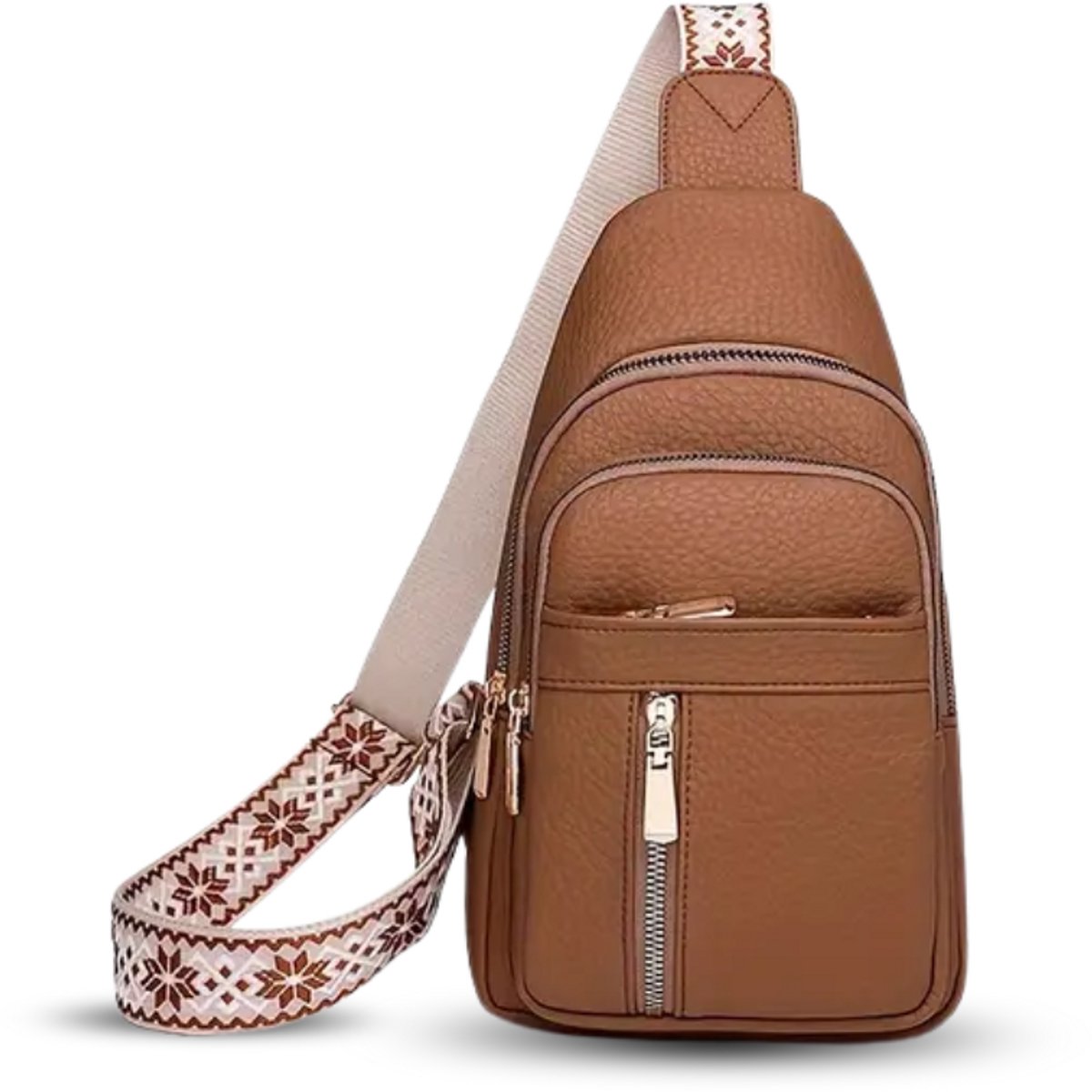 Luxamore® Dames Crossbody Tas – Bruin PU Leer – Vegan Schoudertas & Slingbag – Anti-Diefstal – 5 Vakken – Verstelbare Band – Lichtgewicht & Stijlvol