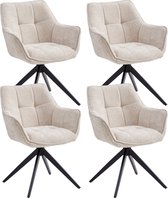 Colenis® - Boston Eetkamerstoel - Set van 4 - Beige - Chenille Stof - Gestoffeerde zitting - Metalen poten - 180° - Draaistoel