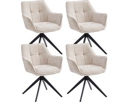 Colenis® - Boston Eetkamerstoel - Set van 4 - Beige - Chenille Stof - Gestoffeerde zitting - Metalen poten - 180° - Draaistoel