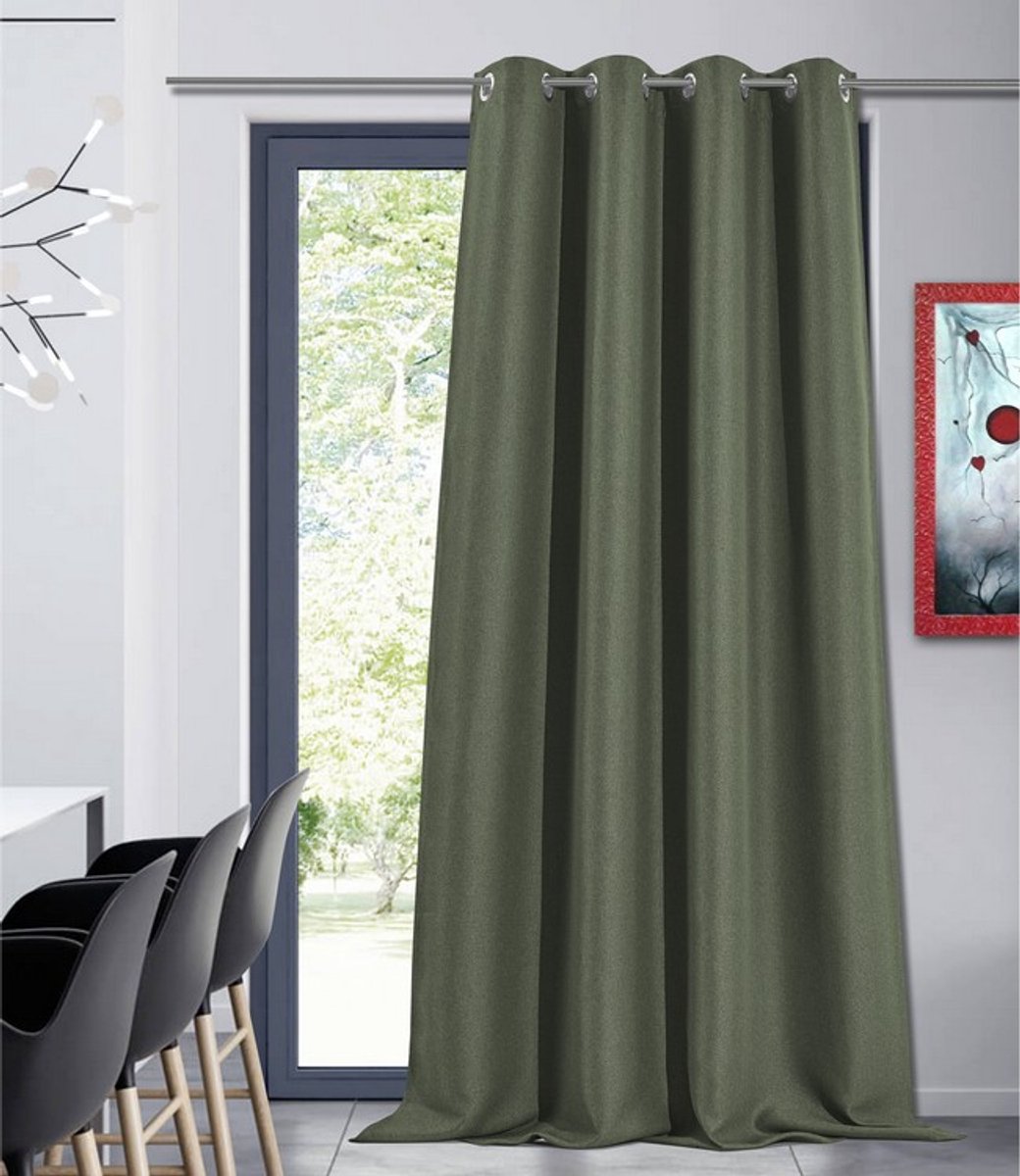 Home Style Bruno Kant-en-Klaar Gordijn Groen | 135x260 cm | Verduisterend | Met Ringen | 100% Polyester 320 g/m² | Per Stuk