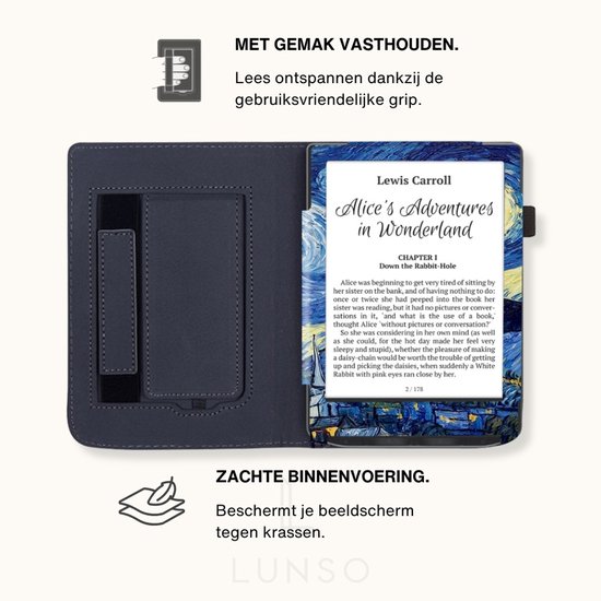 Lunso PocketBook Verse / Verse Pro / Verse Color hoes (6 inch) - Luxe Stand sleepcover - Van Gogh Sterrennacht van Lunso — afbeelding 5