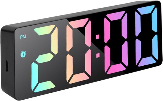 wekker - digitale wekker - klok - wekkers - LED-spiegelwekker - Digitale wekker - Elektronische klok Groot display Bureauklok Wekker - Stille moderne wekker - Slaapkamer, woonkamer Bureaudecoratie - Zwarte schelp met gekleurd licht