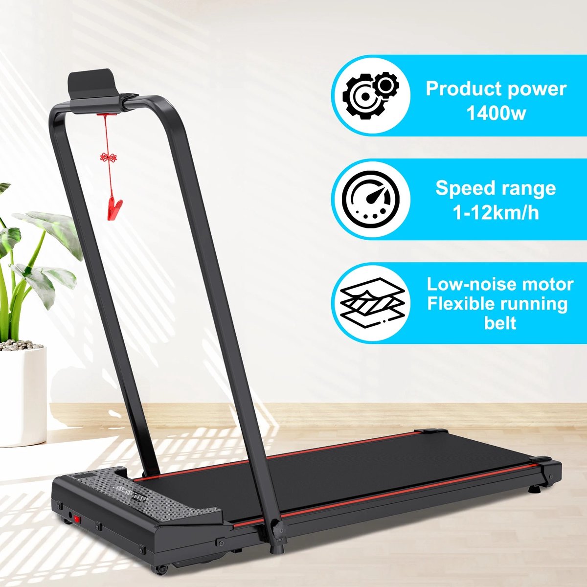 Afbeelding 3 van Serolux® - Loopband inklapbaar - Hometrainer - loopbanden - 4-in-1 functie - 12 Trainingsschema’s - Snelheidsbereik 12 km/u - Instelbare helling - Hartslagmeting - Opvouwbaar - Fluisterstil - Afstandsbediening - 127,4 × 58,4 × 107,2 cm - Zwart