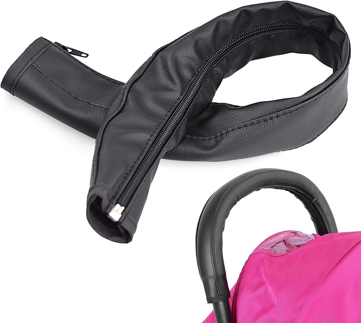Allecto Premium - Beschermhoes Kinderwagen van PU-leer in Zwart met Ritssluiting