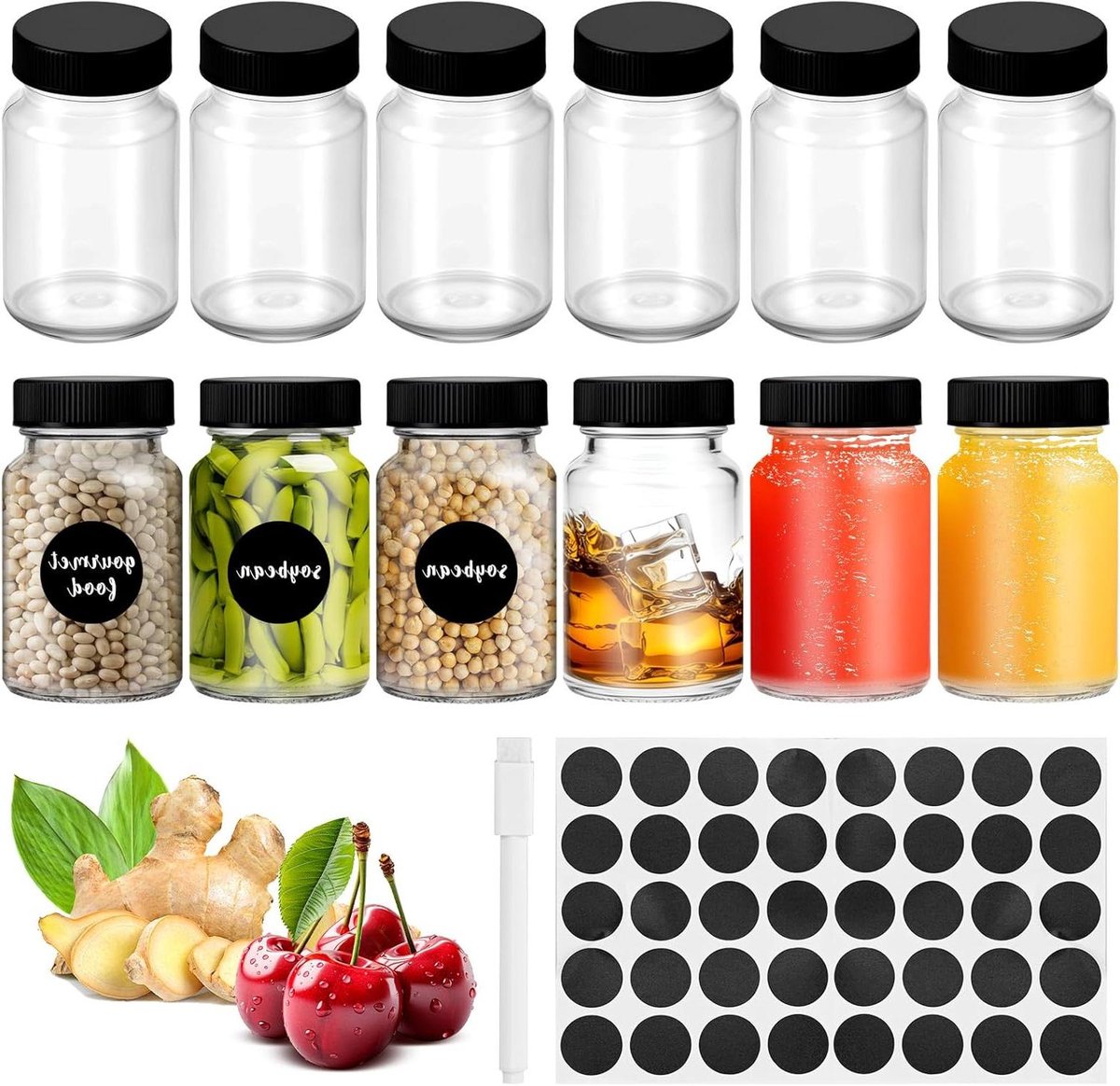 Allecto Premium - Gemberflessen Set van 12 stuks 60 ml - Glazen Flessen met Deksels - Borrelglazen voor likeur en gember - Vaatwasmachinebestendig